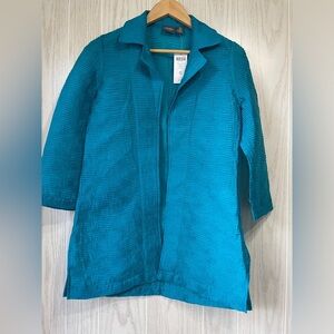 Travelers By Chicos  Travel Collar Cozumel Blue Textured Shirt Jacket Size 0/S